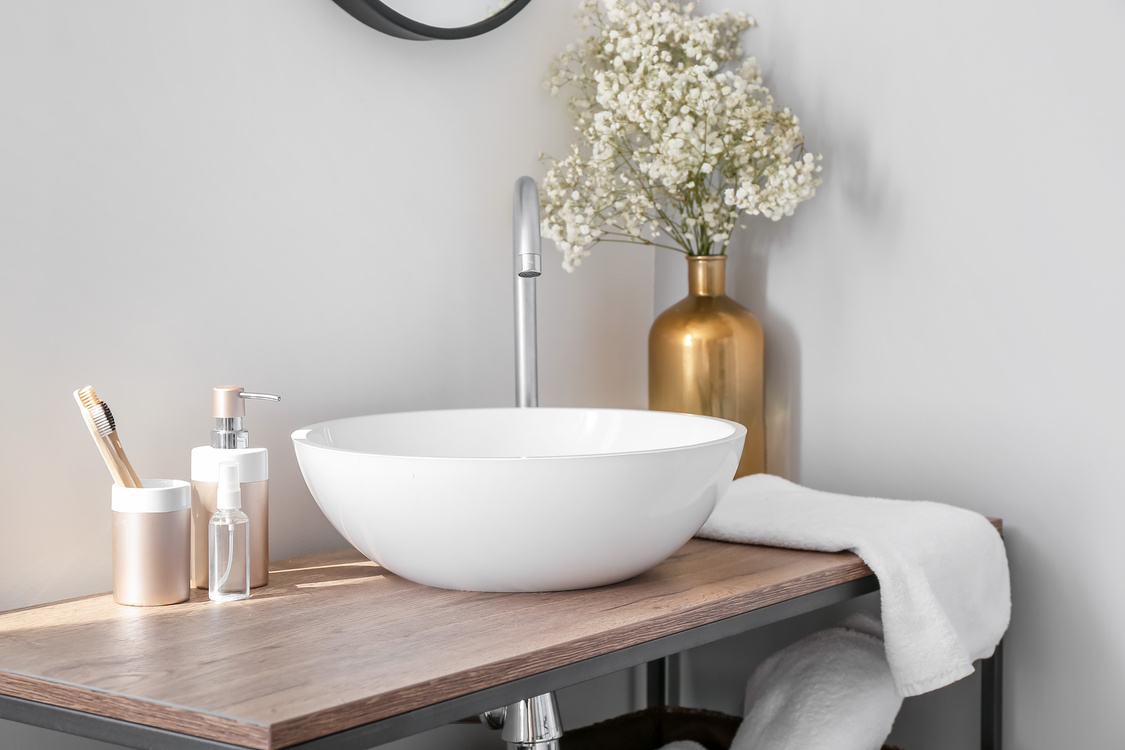 Interior of Bathroom with Fresh Flowers